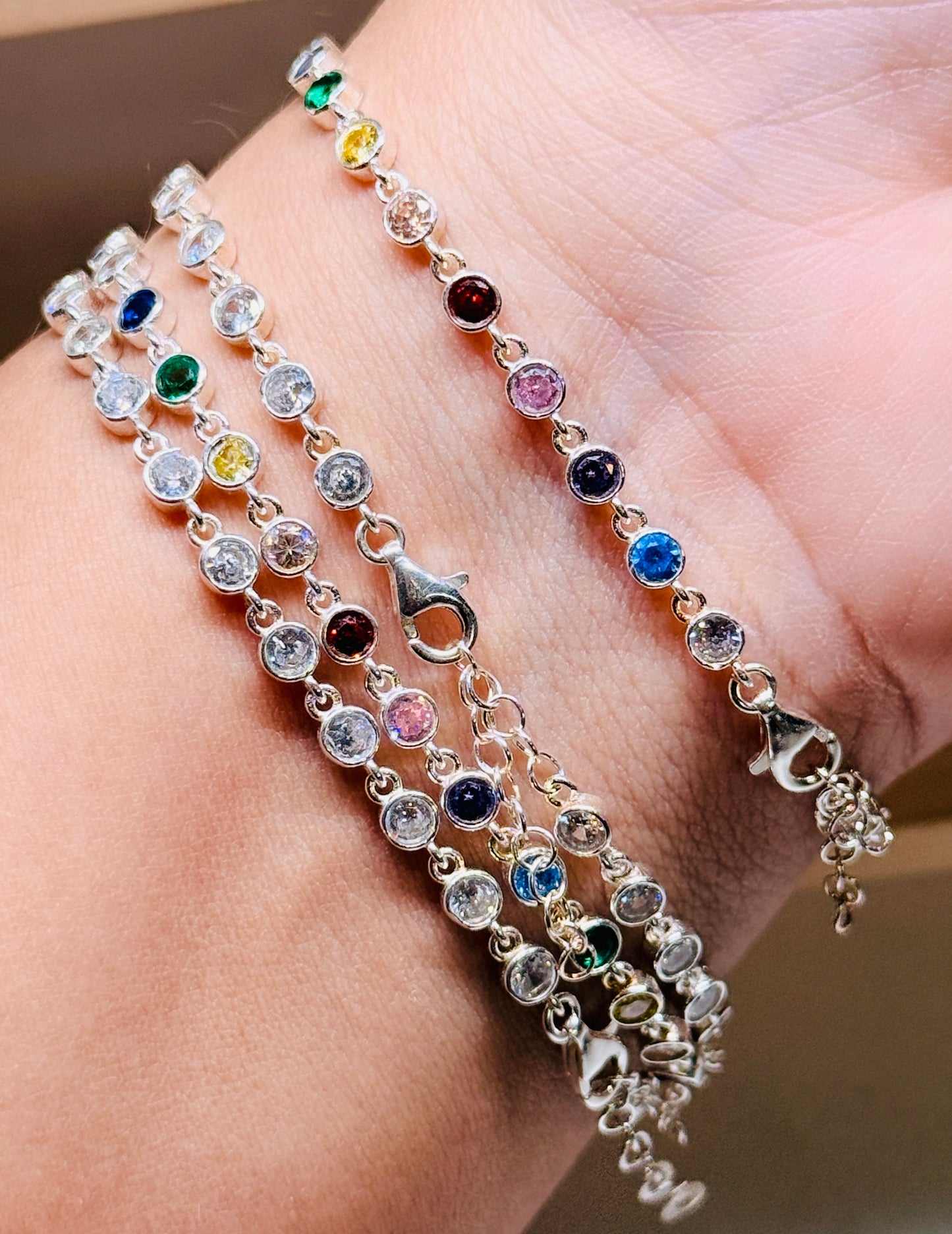 Tube Link bracelet - Colour cz stones