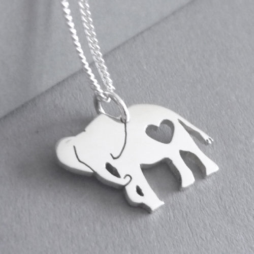 Elephant with heart pendant on chain - Handmade - By order only