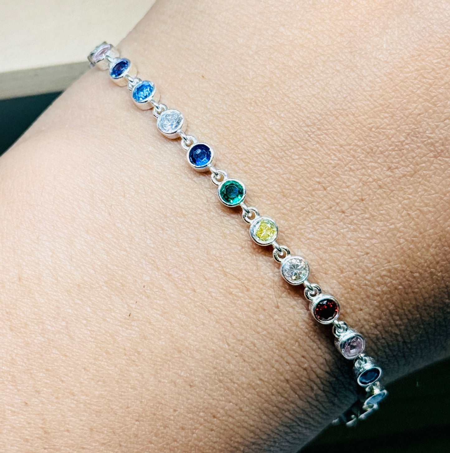 Tube Link bracelet - Colour cz stones