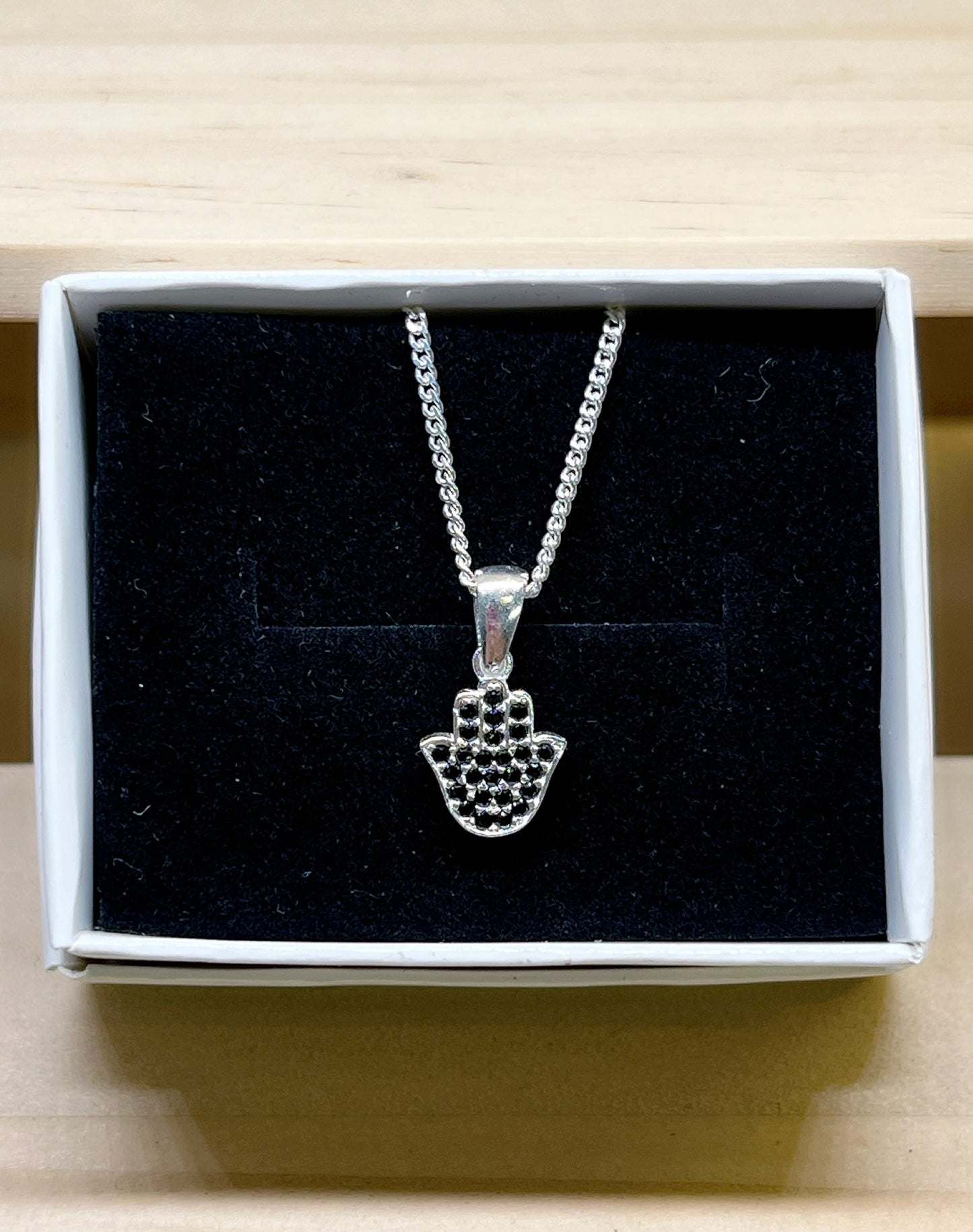Hamsa Hand Necklace - with black cz