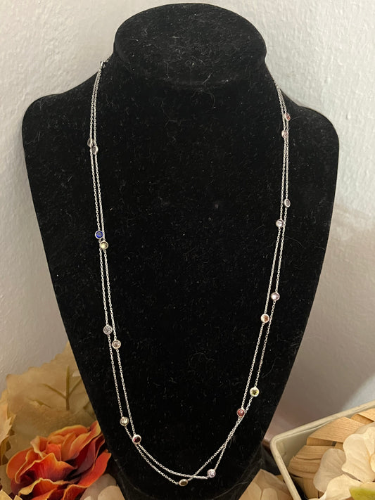Extra long 110cm chain with colour cubic zirconia stones