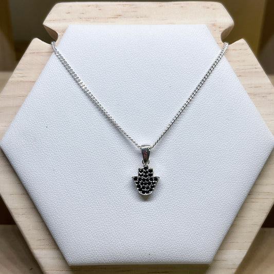 Hamsa Hand Necklace - with black cz