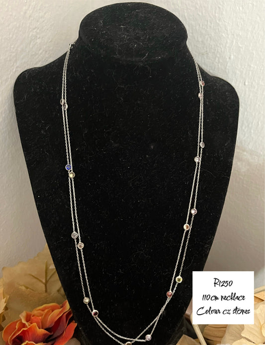 Extra long 110cm chain with clear cubic zirconia stones