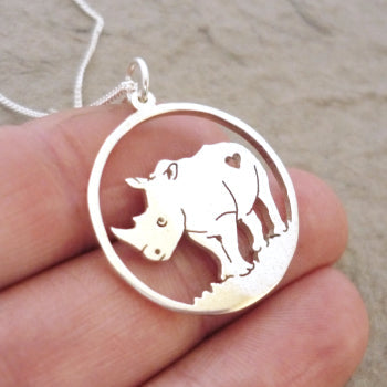 Safari Rhino pendant on chain - Handmade - By order only