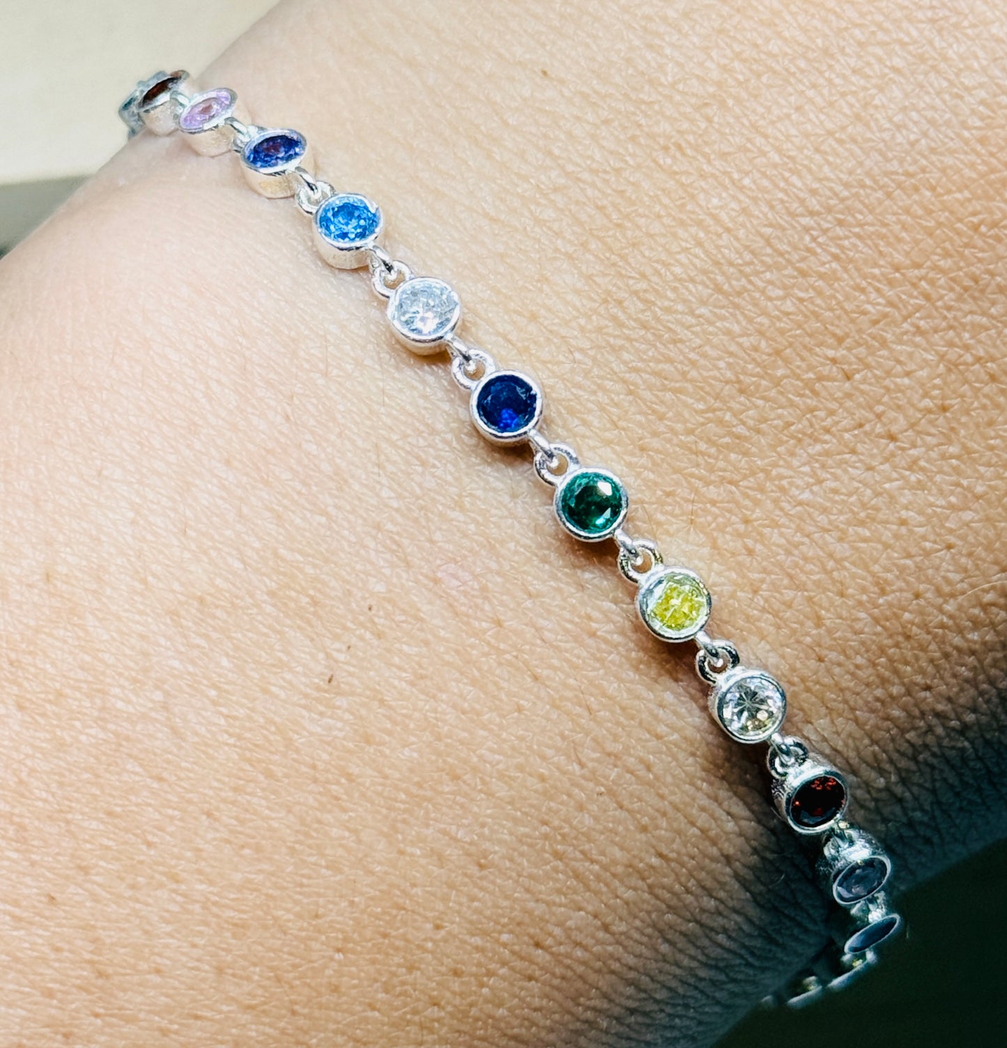 Tube Link bracelet - Colour cz stones